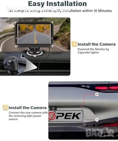 Нова Безжична обратна камера с HD нощна визия и широк ъгъл 140° за кола, снимка 7 - Друга електроника - 47582586