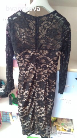 Официална рокля бежово и черна дантела, снимка 2 - Рокли - 34881767