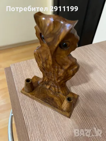 Дървена сатуетка на бухал, снимка 2 - Статуетки - 50341516