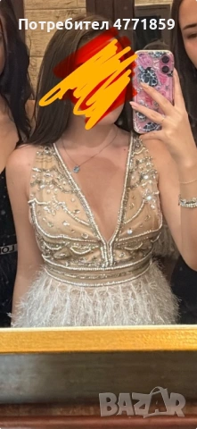 Дамска официална рокля с камъни и пера, снимка 2 - Рокли - 53916234