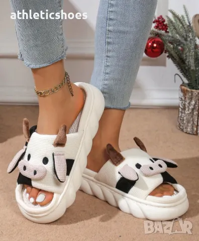 Дамски чехли на платформа с декорация кравички, снимка 4 - Чехли - 46307370