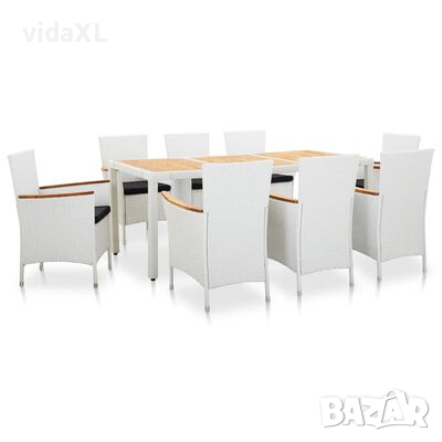 vidaXL Градински трапезен комплект, 9 части, полиратан, бял(SKU:45980