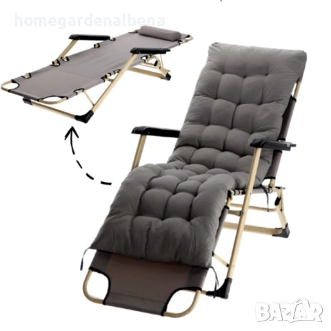 Сгъваем шезлонг с възглавница – Oxford 600D, стомана, 178×60×82 см, сив, снимка 8 - Градински мебели, декорация  - 54173385