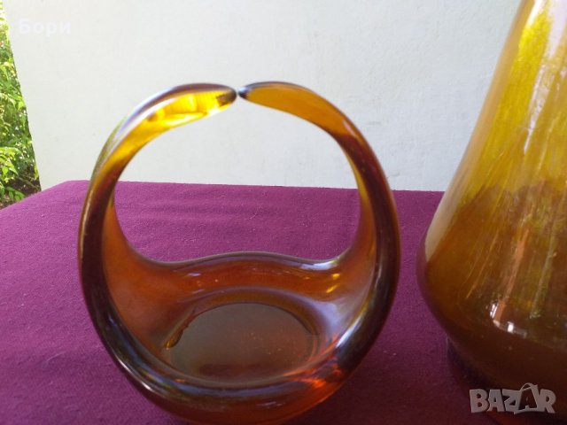 Стара стъклена ваза и купа, снимка 7 - Вази - 33972038