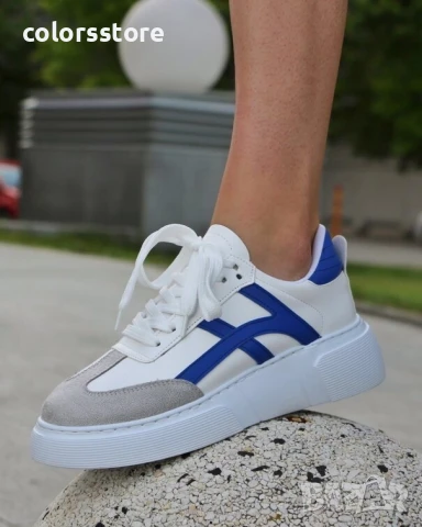 Равни кецове - бяло, сиво и синьо - KA768

, снимка 2 - Кецове - 50760186