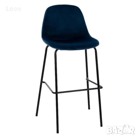  Бар стол ВИНСЪНТ кадифе в син цвят, снимка 1