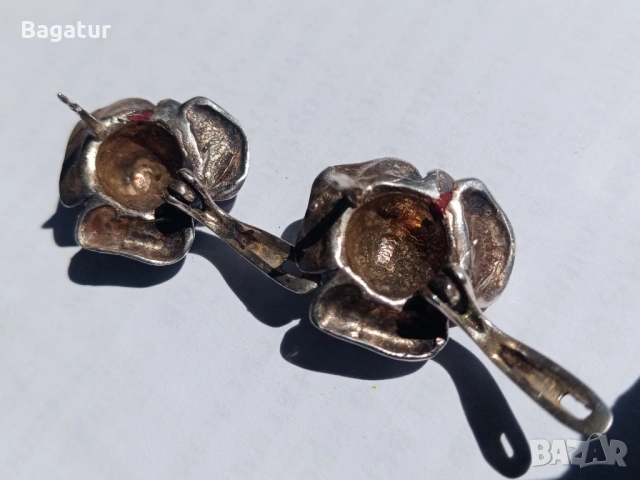 Стари авторски ретро обеци, сребърни, рози,, снимка 6 - Антикварни и старинни предмети - 54126536