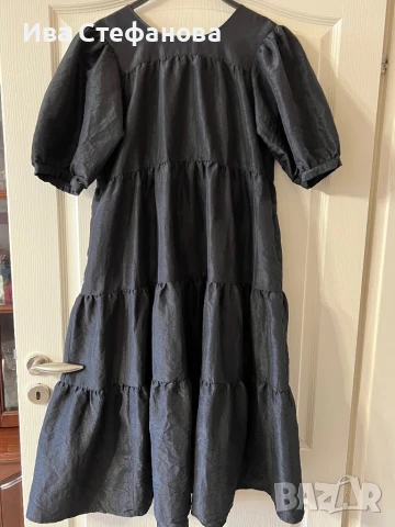 Нова разкошна свободна кройка елегантна дълга миди дължина черна рокля волани буфан ръкав , снимка 3 - Рокли - 50243368