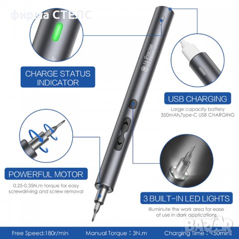 Електрическа отвертка STELS Q40, 28 части, снимка 4 - Отвертки - 40202086