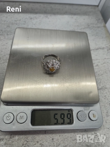 Старинен сребърен пръстен със сапфир, снимка 5 - Пръстени - 52641112