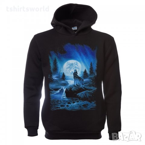 Нов мъжки суичър с дигитален печат Вълк, пълнолуние, Серия вълци, снимка 3 - Суичъри - 30174460