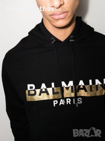 BALMAIN Black Gold Foil Logo Print Мъжко Горнище тип Суичър size L и XXL, снимка 6 - Суичъри - 38883671