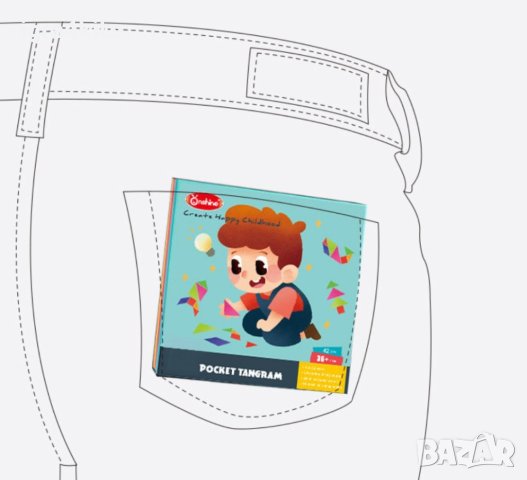 ХИТ! " Pocket tangram " 2бр. дървен Джобен танграм с шаблони в кутия, снимка 6 - Образователни игри - 40632532