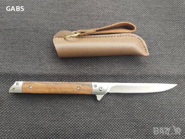 Сгъваем джобен нож M390 с дървена дръжка и кания, снимка 2 - Ножове - 49333758