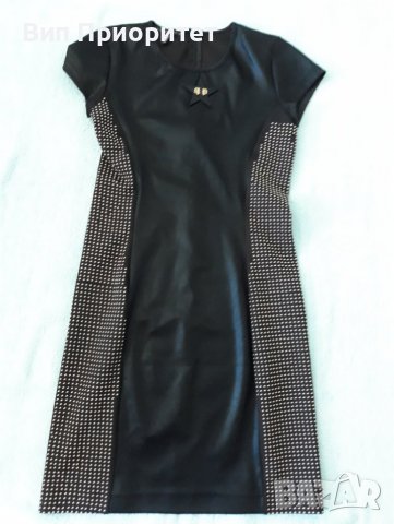 PHILIPP PLEIN-  Черна елегантна рокля със златни капсоловани точки, кожа и метал, дълъг цип на гърба, снимка 14 - Рокли - 37264793