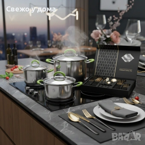 Комплект тенджери Swisgold Alana с 5-слойно капсулно дъно + ПОДАРЪК луксозен комплект прибори з, снимка 4 - Съдове за готвене - 54170935