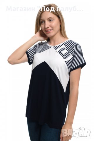 Дамска елегантна моряшка блуза с къс ръкав и панделка, снимка 3 - Тениски - 30313549