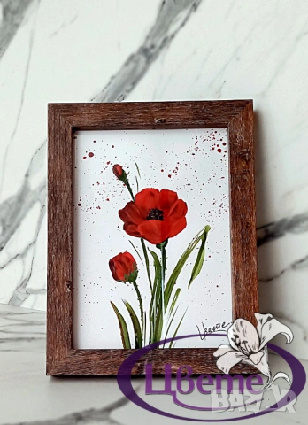 Рисувани Цветя - рамкирани, снимка 5 - Декорация за дома - 53884293