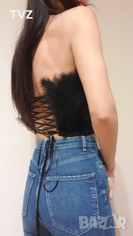 Бюстие / топ / корсет с естествени пера 4 цвята