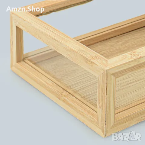 Комплект от 3 бамбукови кутии органайзери естествен бамбук / стъкло  , контейнери за съхранение, снимка 7 - Други - 49578455