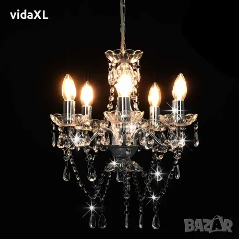 vidaXL Полилей с кристали, сребрист, кръгъл, 5 х Е14, снимка 3 - Полилеи - 56146466