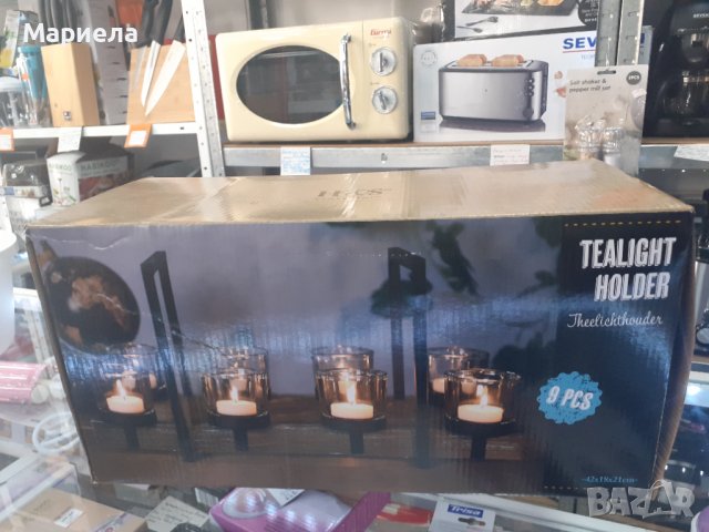 9 Piece Glass, Wood & Metal Tealight Holder , Свещник за 8 чаени свещи +10 свещи подарък, снимка 2 - Декорация за дома - 36919261