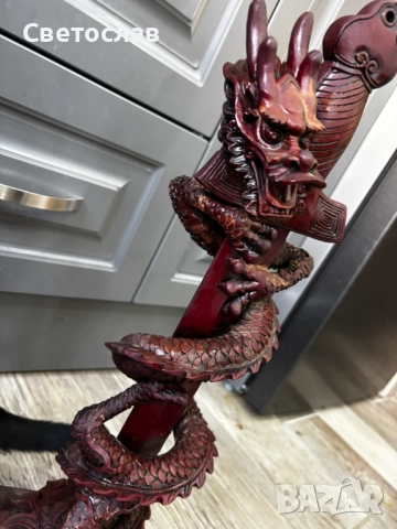👉 🐉 Масивен китайски дракон с меч – 53 см, над 10 кг | Фън Шуй символ, снимка 5 - Антикварни и старинни предмети - 52792495