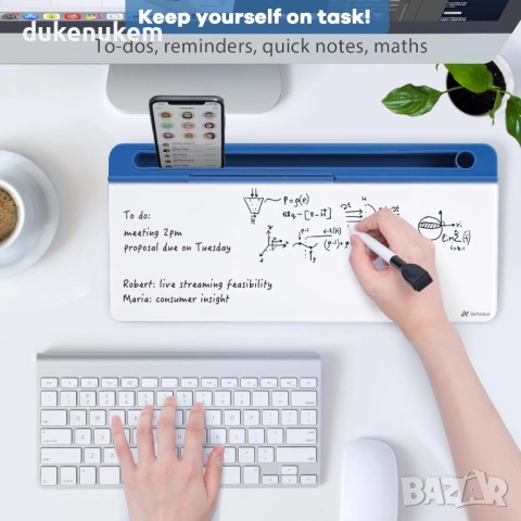 Стъклена дъска за бюро с органайзер, отделения и стойка за телефон/таблет, снимка 2 - Бюра - 52652095