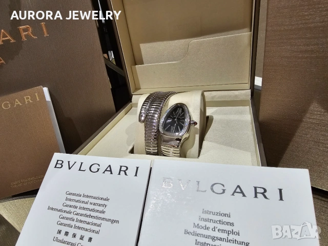 BVLGARI Serpenti Tubogas Snake Silver Black Diamonds Дамски Часовник, снимка 4 - Дамски - 53058164