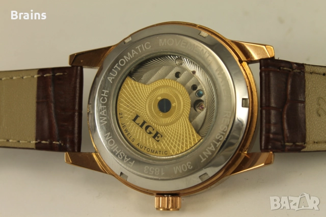 Мъжки Ръчен Часовник LIGE Automatic Toubillon Розово Злато, снимка 10 - Мъжки - 52827082