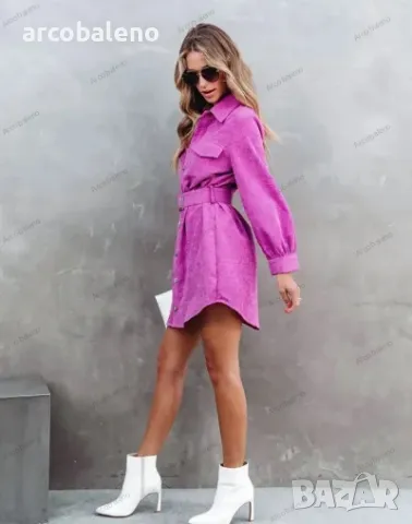 Ежедневна дамска едноцветна рипсена рокля с колан, 3цвята  , снимка 7 - Рокли - 39437376