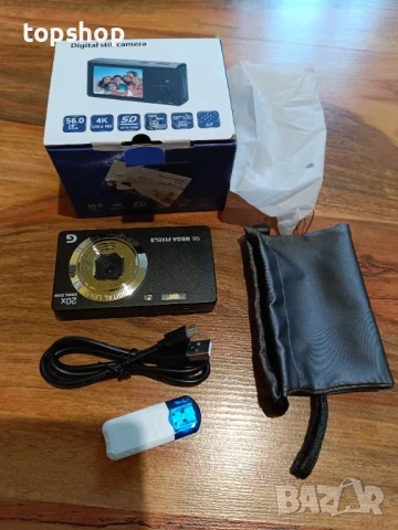 Цифров фотоапарат 56MP 4K HD Компактен с 32GB карта, 20X увеличение 2,7-инчов екран, Литива батерия, снимка 3 - Фотоапарати - 50503835