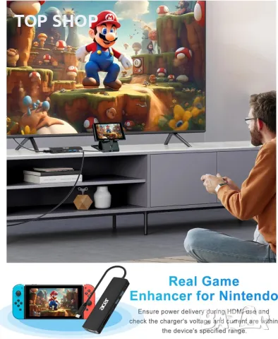 Acer USB C Hub, 7 в 1 USB C към 4K HDMI, 2 USB 3.1, Type-C, PD 100W, четец на SD карти, снимка 8 - Кабели и адаптери - 49444062