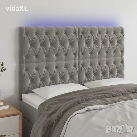vidaXL LED горна табла за легло, светлосива, 160x7x118/128 см, кадифе, снимка 2 - Тоалетки - 56146658