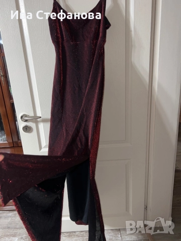 Нова дълга с цепка еластична парти коктейлна официална блестяща бордо рокля, снимка 11 - Рокли - 51634222