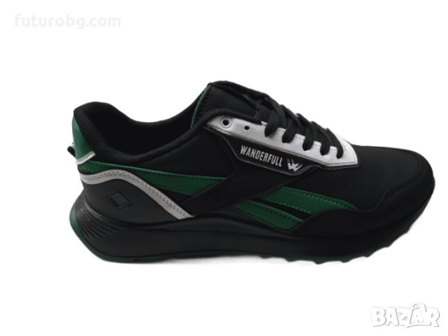 Мъжки водоустоичиви маратонки в черен цвят със зелен акцент