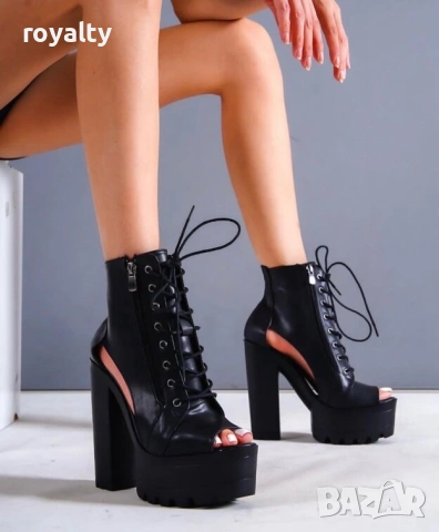 Летни боти на ток - черна кожа, снимка 2 - Сандали - 54038344