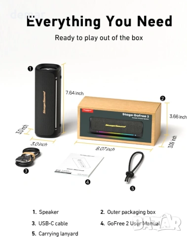 Bluetooth високоговорител с дълбок бас, преносим водоустойчив, RGB светлини, 25W RMS, TWS, снимка 8 - Bluetooth тонколони - 54106580