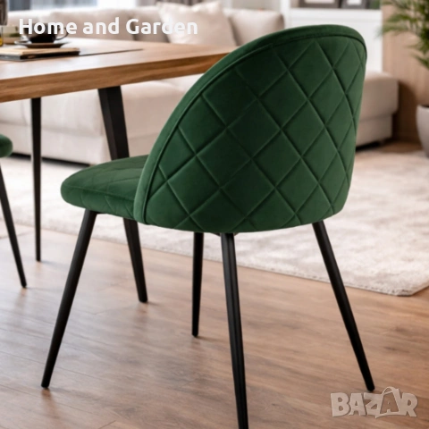 Дизайнерски зелен стол FARO – тапициран, стабилен и удобен, снимка 4 - Столове - 53971513