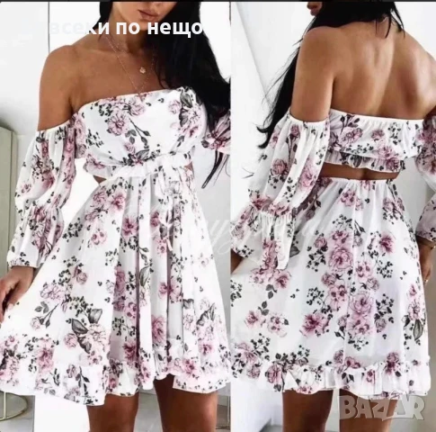 Дамска Лятна Къса Рокля С Паднали Рамене - Налични Различни Цветове Код LFS564, снимка 2 - Рокли - 50888825