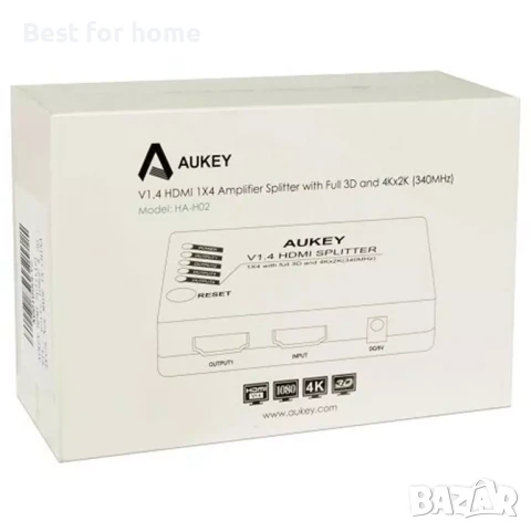 AUKEY 1x4 HDMI сплитер V1.4 с поддръжка на 4k Ultra HD 3D, снимка 2 - Мрежови адаптери - 51166996