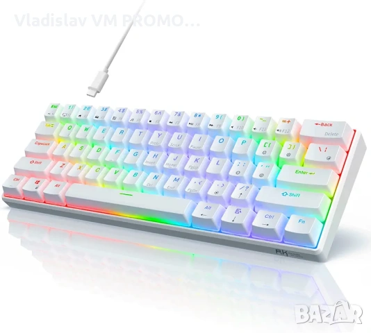 RK ROYAL KLUDGE RK61 Жична 60% механична геймърска клавиатура, програмируема QMK/VIA RGB подсветка, снимка 3 - Клавиатури и мишки - 54093870