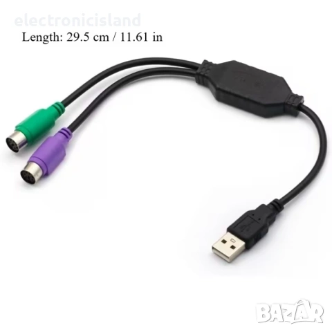 Преходник USB мъжки към двоен PS/2, PS2 женски адаптер за клавиатура и мишка конектор порт компютър, снимка 2 - Други - 39149900