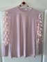 Разкошна памучна памук  бежова розова пепел от рози блуза 3D 3Д цветя , снимка 1 - Блузи с дълъг ръкав и пуловери - 42813046