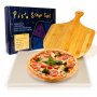 Камък за пица Amzdeal за скара и фурна, от кордиерит с рецепти, + дървена лопатка 
