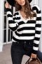Дамски пуловер на райе в черно и бяло, снимка 1 - Блузи с дълъг ръкав и пуловери - 42717013