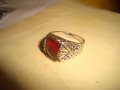 СТАР МЕДЕН ПОСРЕБРЕН ПРЪСТЕН с ЮВЕЛИРНО ФАСЕТИРАН ГОЛЯМ ГРАНАТ АРИСТОКРАТИЧНО АРТ ДЕКО БИЖУ 25194, снимка 7