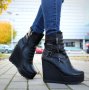 Боти на платформа - черна кожа - B2001, снимка 2