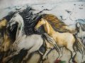Старинна Ръчна Релефна Керамична Рисунка "Коне" Върху Керамична Плочка - Антикварна, снимка 10