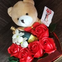 Сърце със сапунени цветя и мече, снимка 8 - Подаръци за жени - 39594613